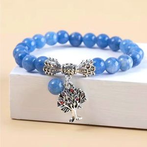 Beautiful Blue Stone Beaded Bracelet with Tree of Life Charm